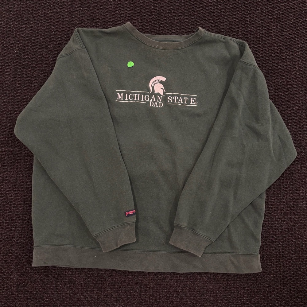 Vintage Jansport Michigan State Dad Crewneck Sweatshirt Green XXL Cotton‎ Blend